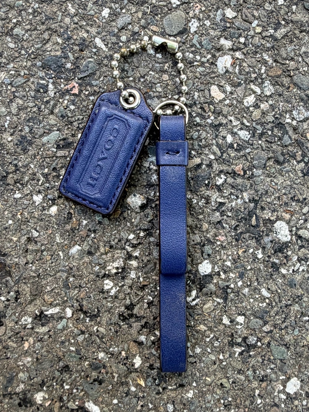 Vintage Coach Deep Blue Leather Keychain & Tag Strap Silver y2k Bow